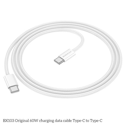 Cable de datos y carga rápida Borofone BX103 60W USB tipo C a USB tipo C Largo:1m color blanco